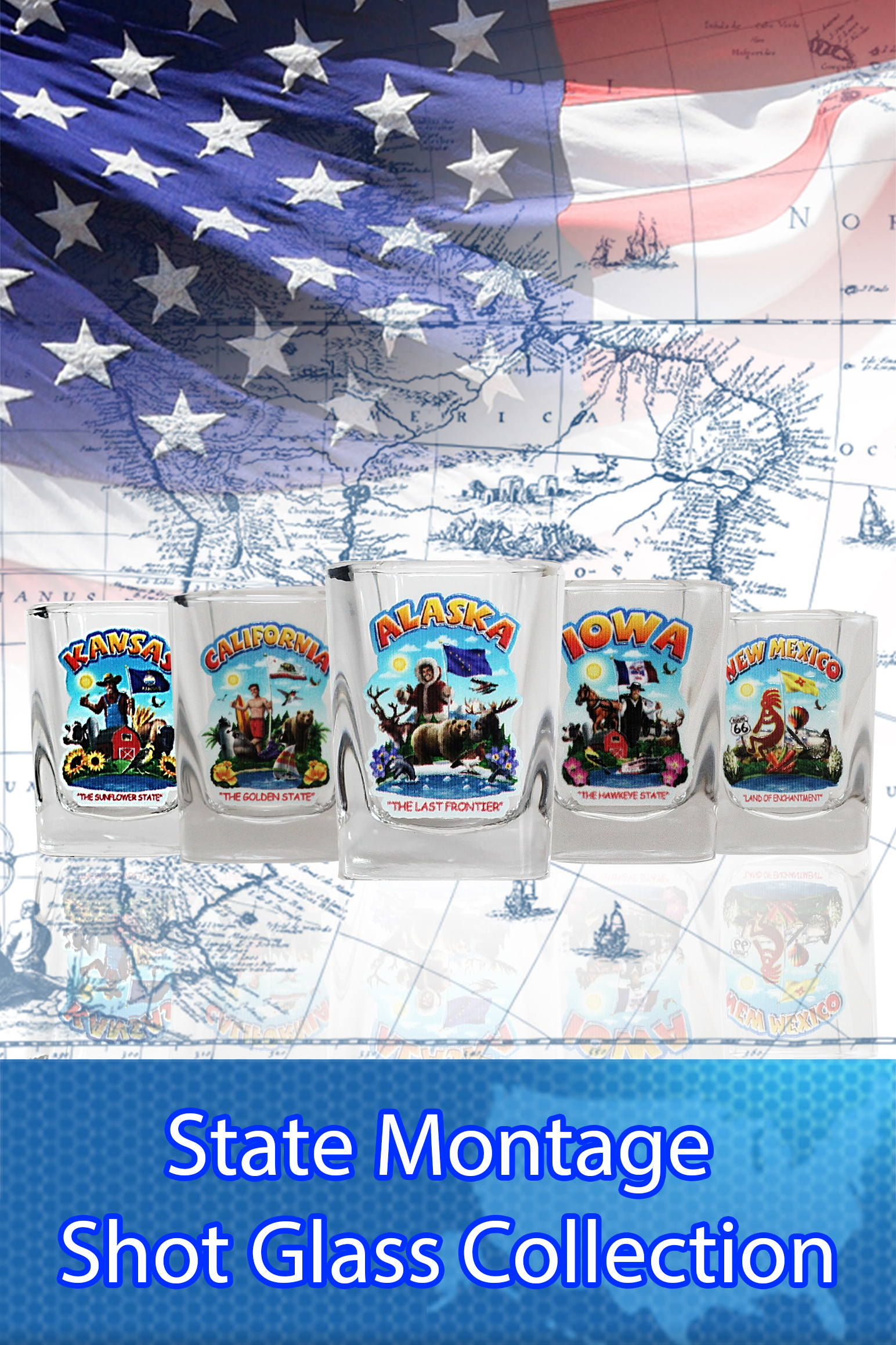 50 States State Montage Shot Glass Collection