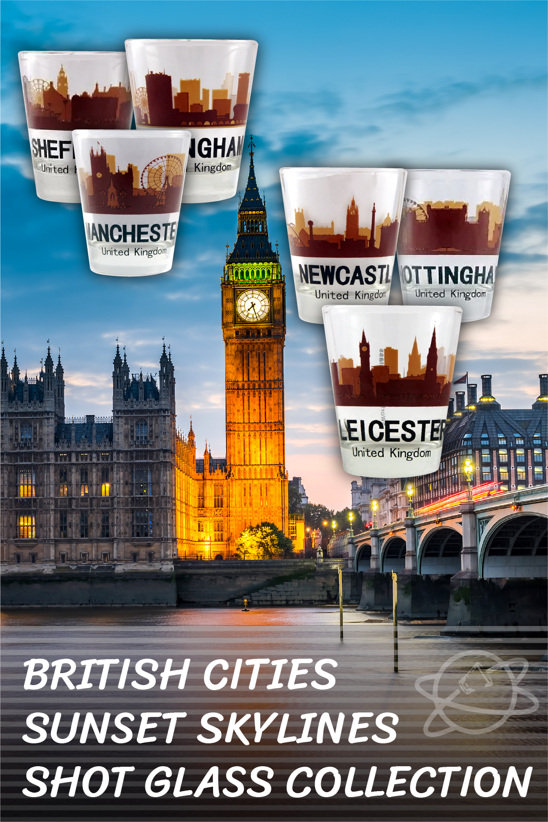 British Cities' Sunset Skylines Shot Glass Collection
