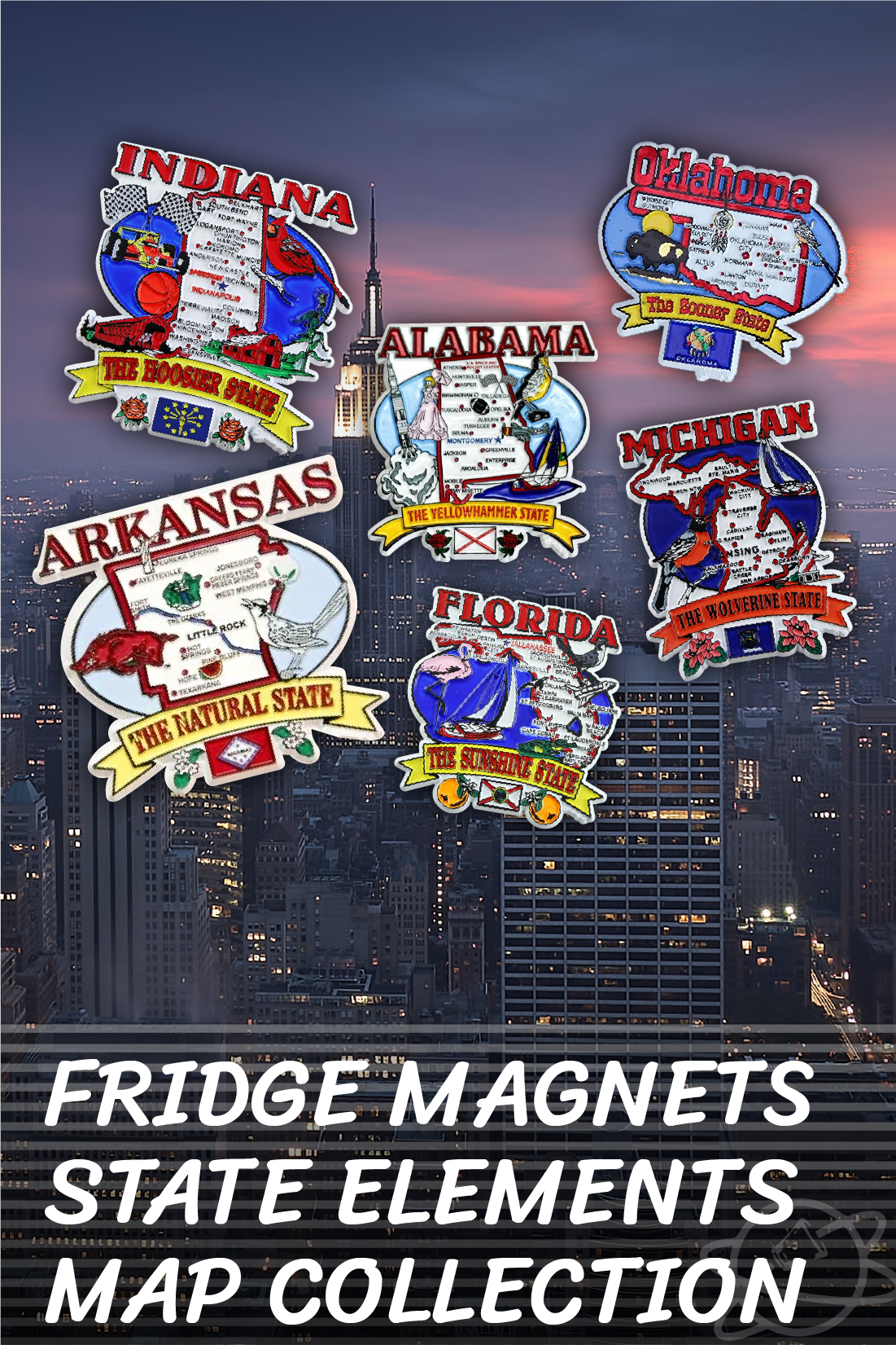 Fridge Magnets State Elements Map Collection