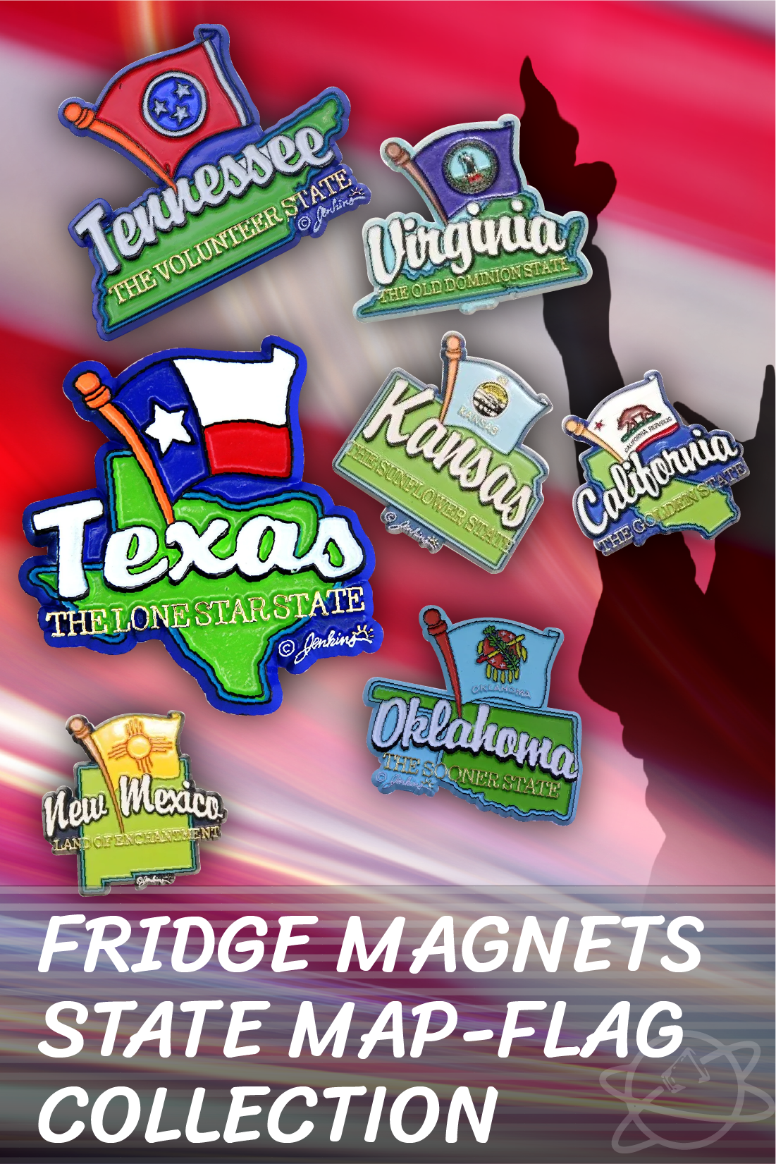Fridge Magnets State Map-Flag Collection