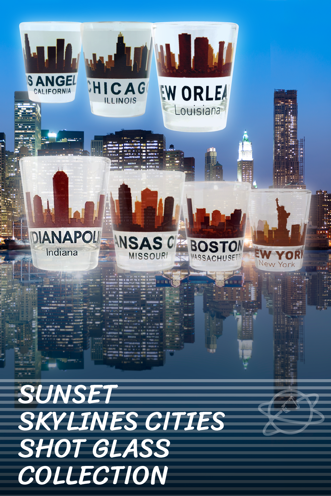 Sunset Skylines Cities Shot Glass Collection