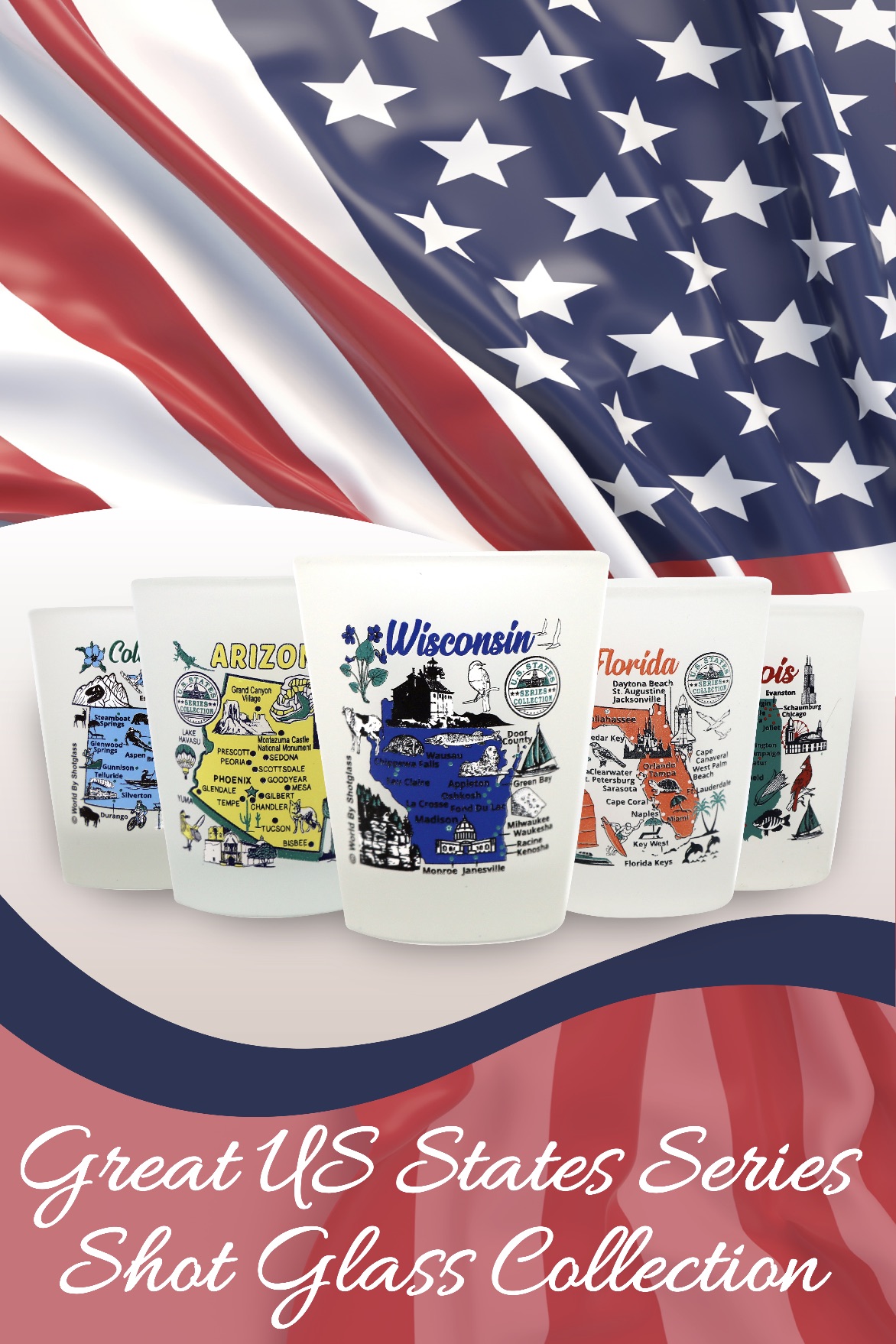 50 States US States Series Shot Glass Collection